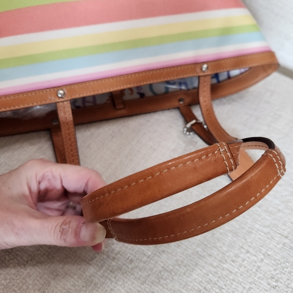 Like New Coach Hampton Pastel Striped Satchel Tote Bag Purse - Picture 8 of 13